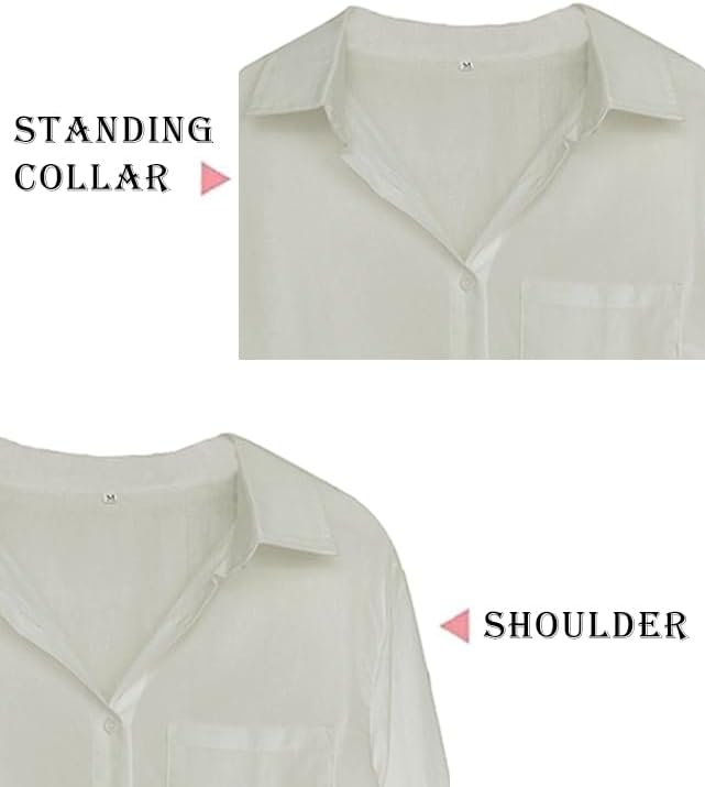 SizeL... lMinibee Women'sLinen Blouse High Low Shirt Roll-Up Sleeve Tops